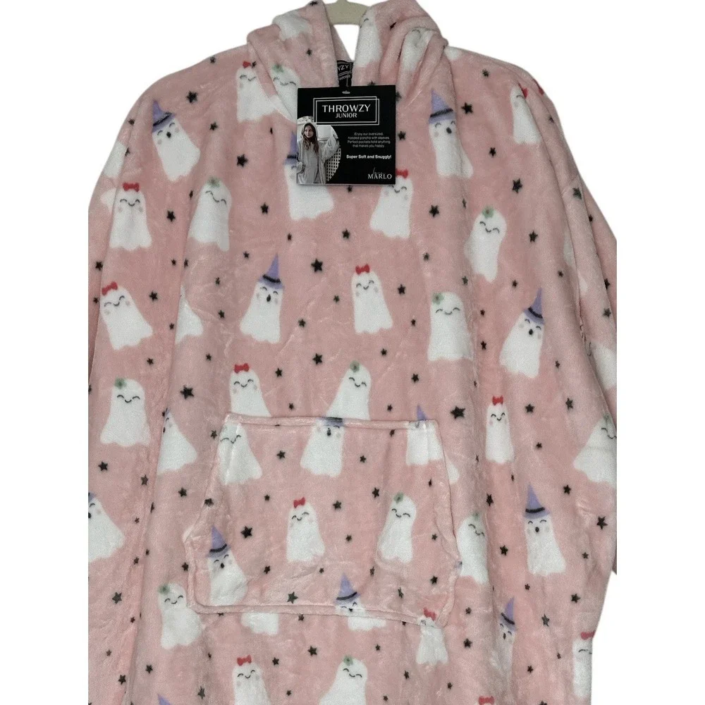 New‎ THROWZY Poncho One Size Oversized Hooded PINK Ghost Long Sleeves Halloween